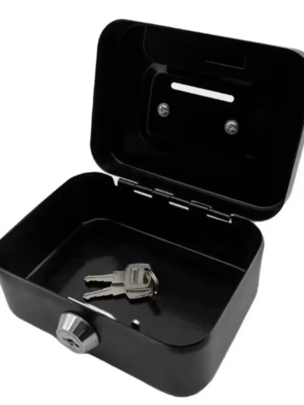Black Metal Lockable Cash Storage Box with Key & Handle Money Organizer